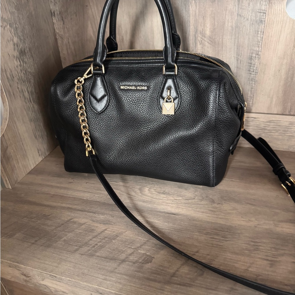 Michael Kors Black Satchel with Gold Chain